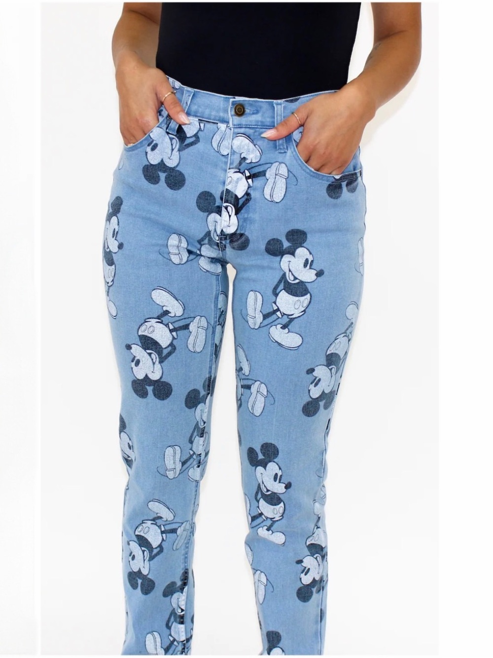 Women’s Light Blue Mickey Print Boyfriend Jeans